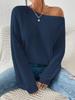 European and American style slanted shoulder one-word neck knitted sweater loose and lazy off-the-shoulder solid color long-sleeved sweater women
