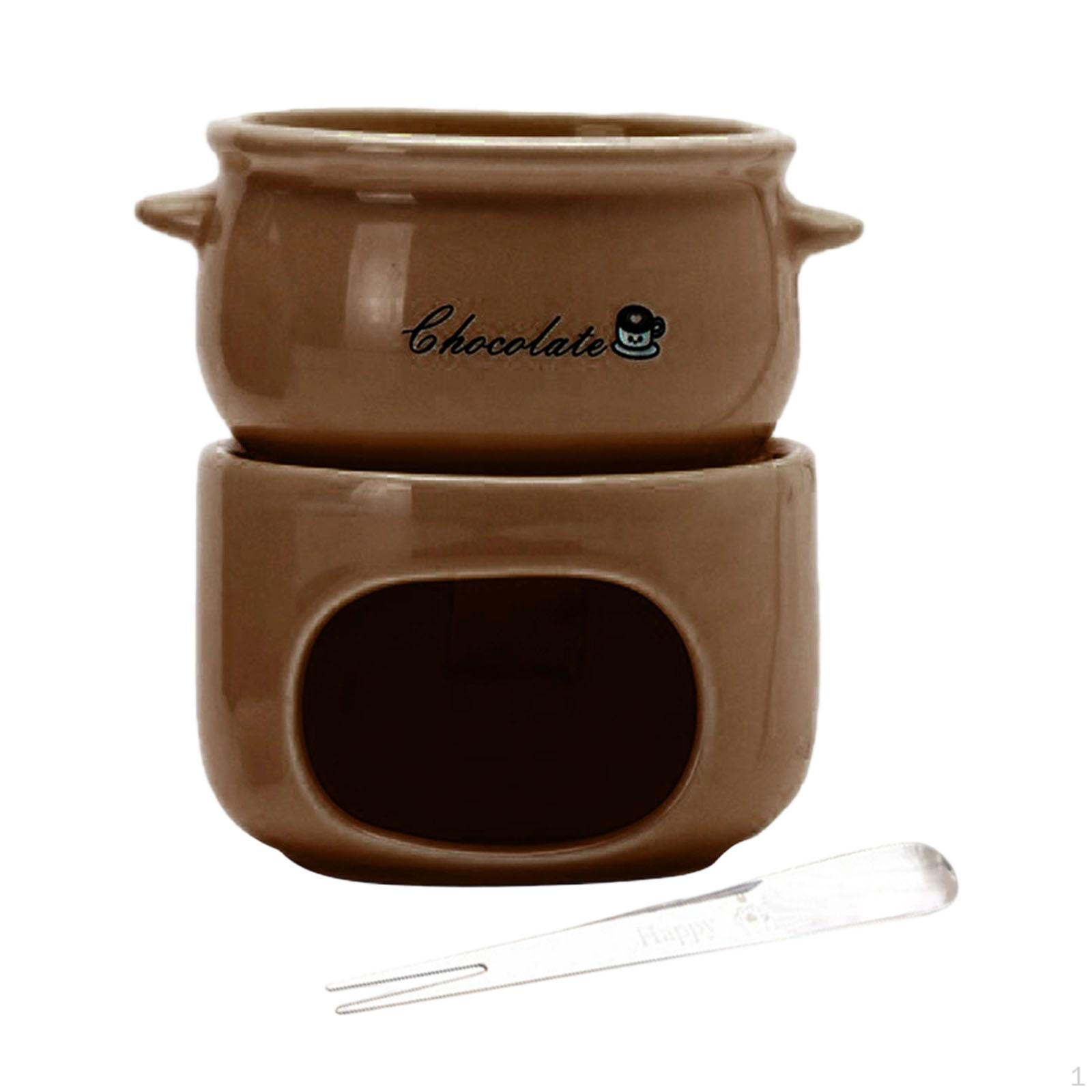 

Butter Warmer Mini Cheese Fondue Pot with Fork Maker Ceramic for Candy, Chocolate,