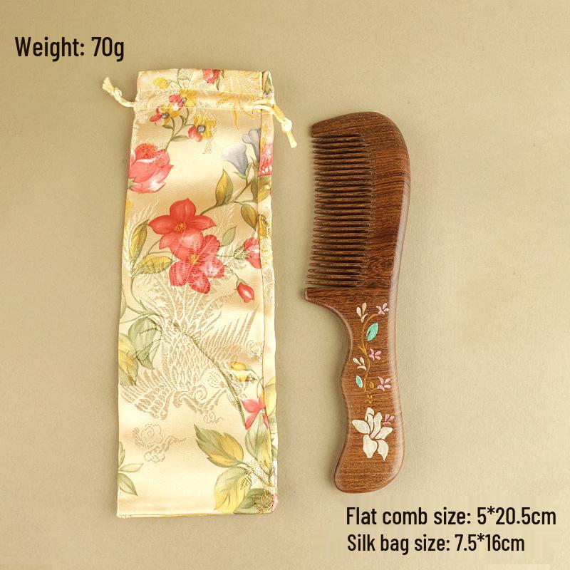 Premium Black Gold Sandalwood Comb: Hand-Painted, Anti-Static, Portable Hair Styling Comb with Gift Box for Women.