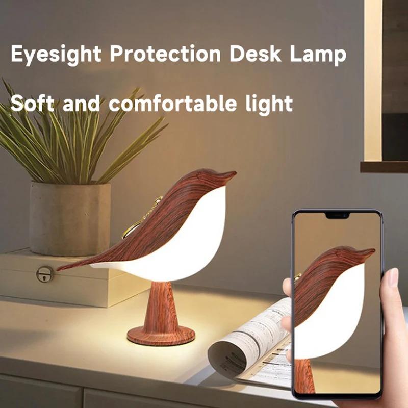 3 Colors Touch Controlled Bird Night Light Rechargeable Cordless LED Lamp Protection Eye Warm for Bedroom & Home Decoration Gift