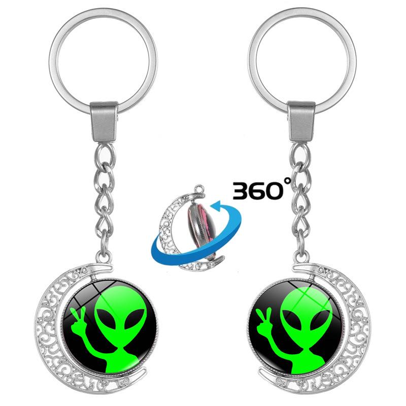 Green Alien Double-Sided Rotating Pendant Keychain - Gift & Souvenir