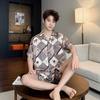 Pajamas Men's 1011 Spring and Summer New Short-sleeved Shorts Cardigan Set Ice Silk Printing High-end Loungewear