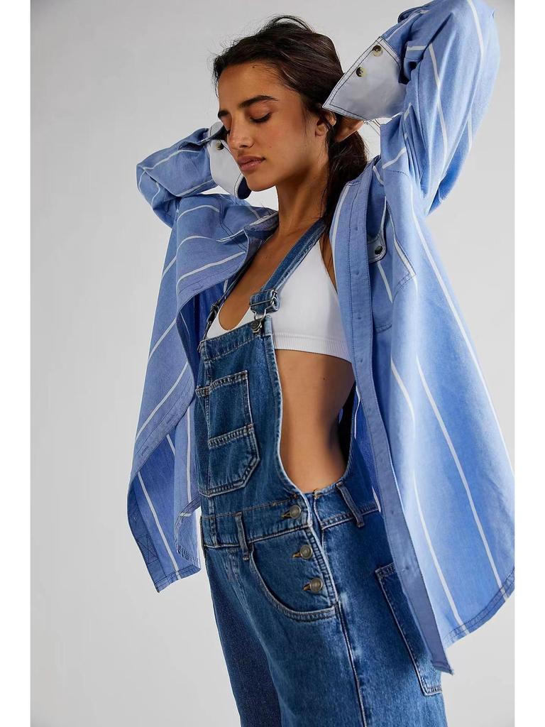 Tuta in Denim Casual Larga da Donna - Cross 2025 Moda Europea