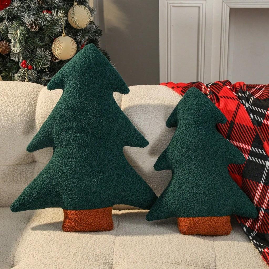 Christmas Tree Plush Pillow With Plant Flower Pattern For Home Decor And Sofa Cushion
