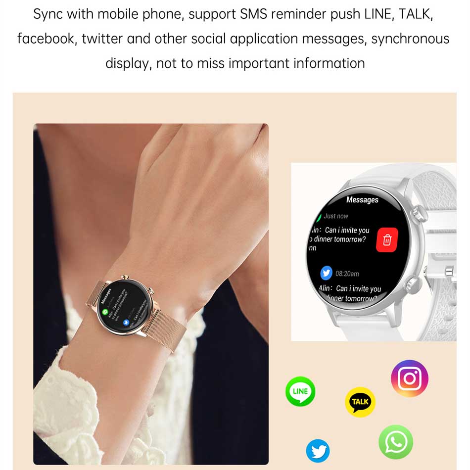 Smart Talk Watch Damen AMOLED Display NFC Steuerung Mass Dail Bluetooth Anruf Smartwatch Herzfrequenz Blutdruck Frauengesundheit