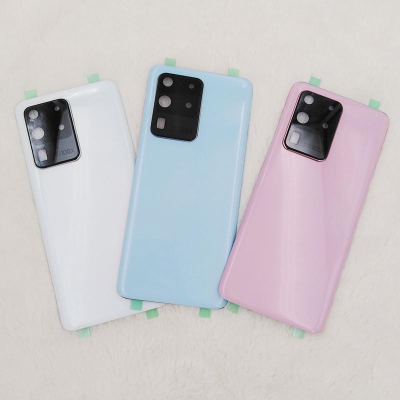 Back Battery Cover For Samsung Galaxy S20 Ultra S20U 5G SM-G988 Glass Rear Housing Replacement Parts With Camera Lens Frame