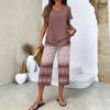 Women's Casual Short Sleeve Printed T-Shirt and Pants Set - Round Neck Summer Top with 3/4 Length Bottoms - Fashionable Outfit for Women