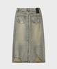 Noir For Woman Dirty Washed Distressed Long Denim Skirt (Dusty Gray)