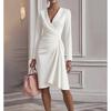 European and American New Models, Autumn Fashion Cross V-neck Waist Solid Color Long-sleeved Dress Women's Clothing