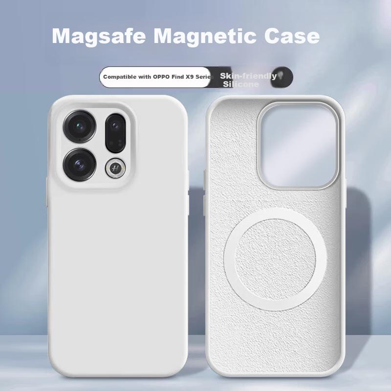 Full Coverage Camera Button Magnetic Case for OPPO Find X9, Upgraded Magnetic Silicone Shockproof Skin-Friendly Protective Cover - White
