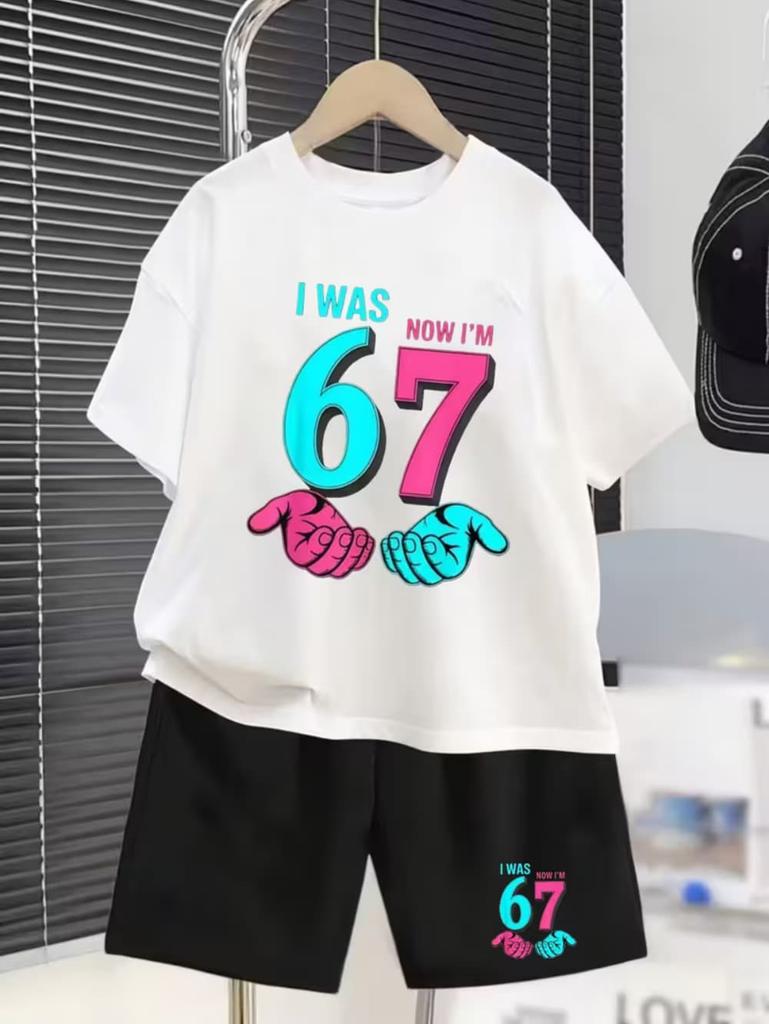 67 Meme T-Shirt for Kids 6-7 Years Old Birthday Party Gift Summer T-Shirt Short Pant Set Casual Boy Girl Short Sleeve Shorts Set