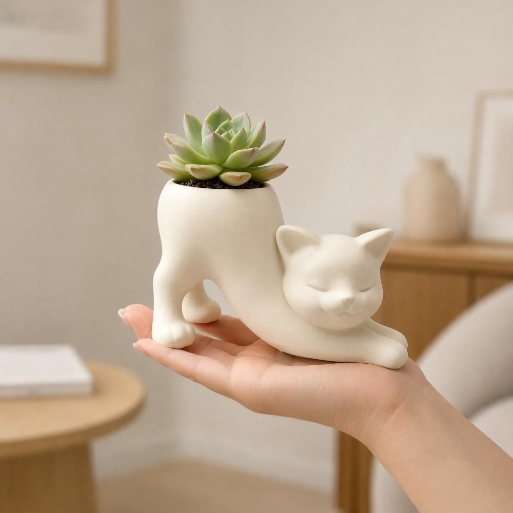 3D Printed Kitten Planter Irregular Shape Desktop Decoration Cute Cat Plant Pot Gardening Gift