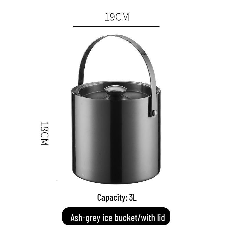 3L Double-Layer Insulated 304 Stainless Steel Ice Bucket with Thickened Handle for Wine & Beer