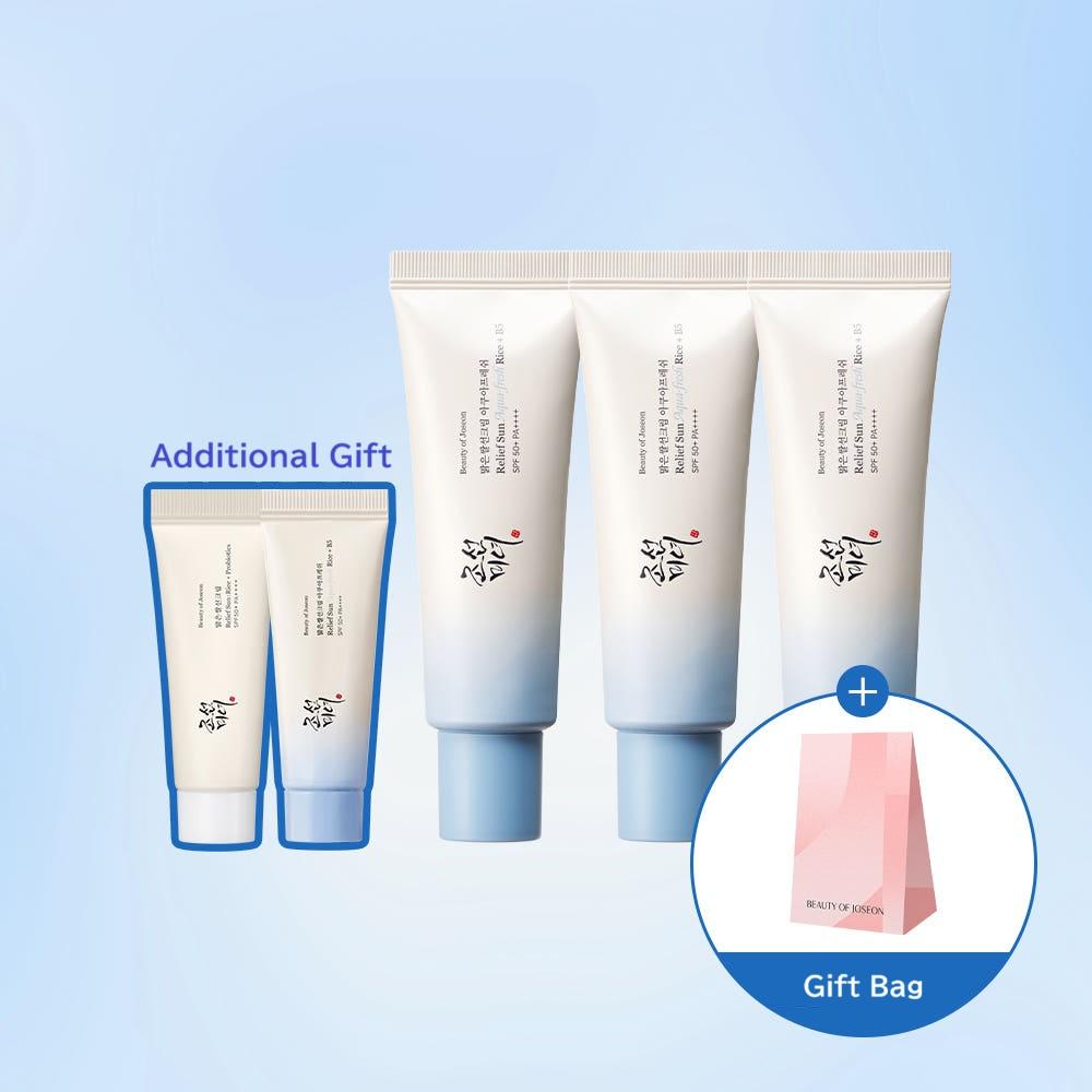 

Beauty of Joseon Relief Sun Aqua Fresh Rice + Panthenol SPF50+ PA++++ 50ml + Mini 10ml x2 Set with Gift Bag