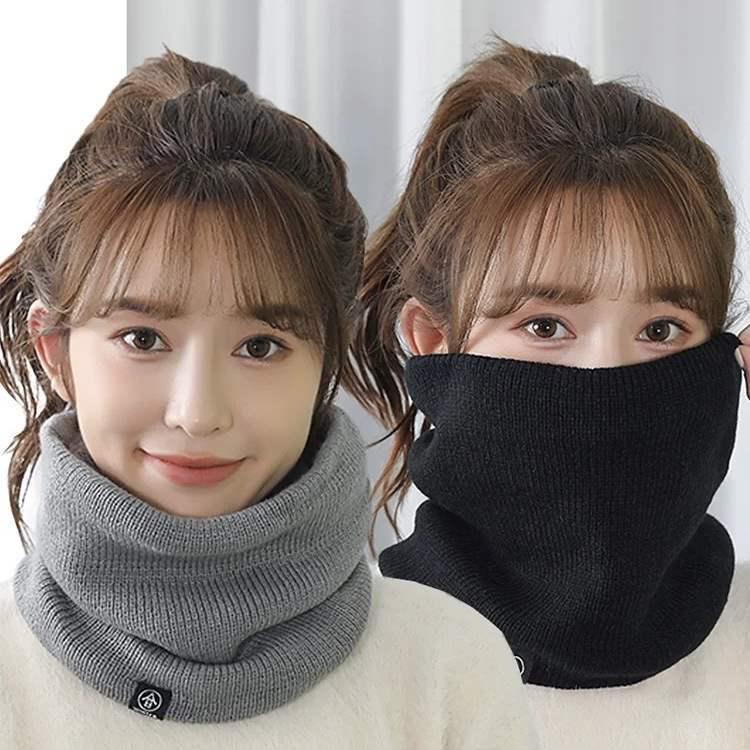 Unisex Thick Plush Knit Neck Gaiter, Wool Pullover Hat, Windproof Winter Warmer