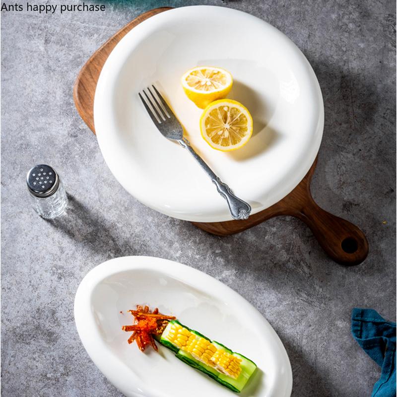 Pure White Ceramic Plate Irregular Dinner Plate Dish Fruit Tray Salad Bowl Dessert Plates Hotel Restaurant Decorative Tableware