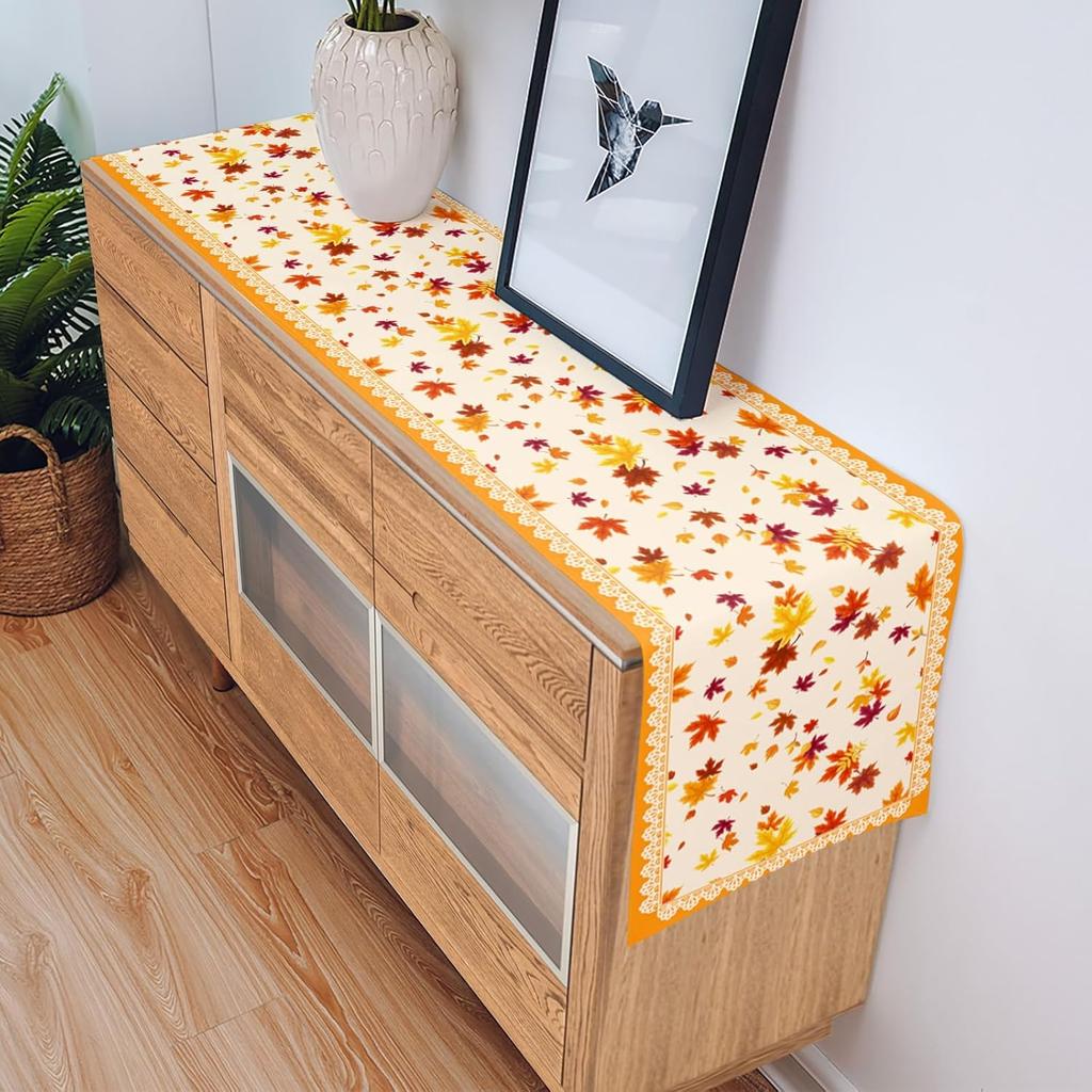 Fall Orange Maple Leaf Table Runner Holiday Party Decor Washable Kitchen Dining Table Runner Autumn Thanksgiving Decorations