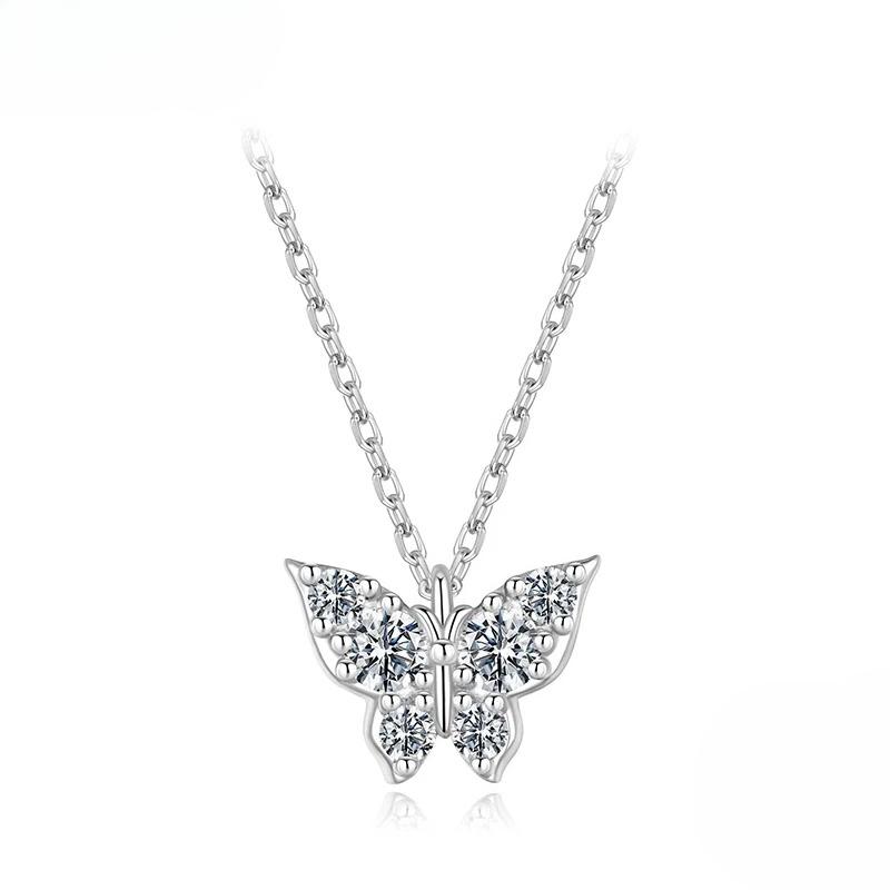 Moissanite Butterfly Necklace Sterling Silver Insect Pendant Necklace Adjusable Link Chain for Women Sparkling Gift