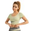Juyitang Women's Yoga Set: Nude Navel-Baring Short Sleeve with Chest Pads, Color-Matched Fitness Wear.