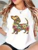 Women's Floral Dachshund Print Round Neck T-Shirt Four Seasons Cotton Short Sleeve Top Casual Sportswear Everyday Wear Plus Size