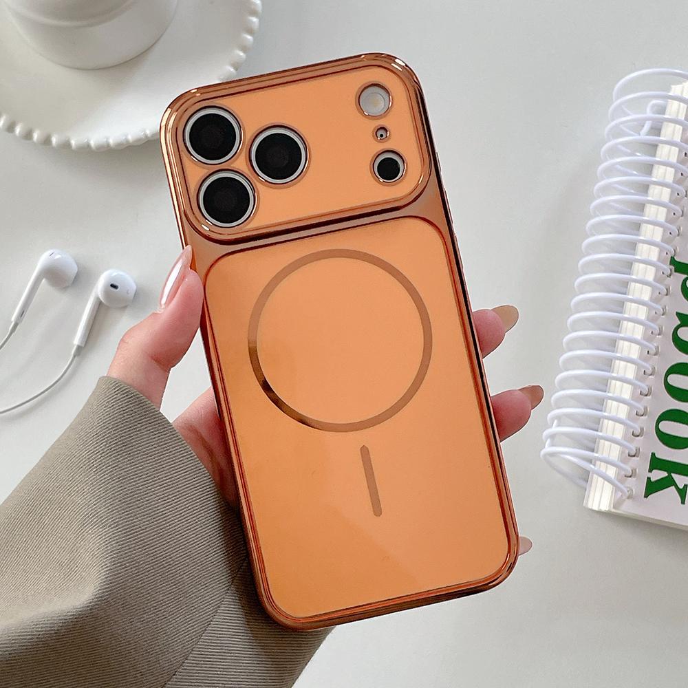 For Magsafe Plating Magnetic Phone Case For iPhone 17 16 15 14 13 Pro Max Solid Color Shockproof Glossy Hard Cover Funda