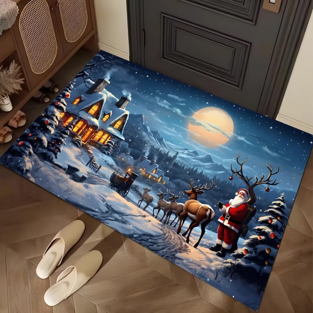Christmas Tree Palace Santa Claus Carpet Festival Living Room Sofa Bedroom Study Kitchen Entrance Door Rug Non-slip Decor Mat