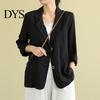 Women Business Coat Summer Suit Lapel Long Sleeve Solid Color Jacket Button Closure Loose Fit Thin Outwear Comfortable