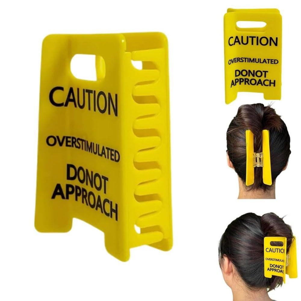Strong Grip Overstimulated Hair Claw Clip Vibrant Yellow Warning Ponytail Holder  Thick Hair