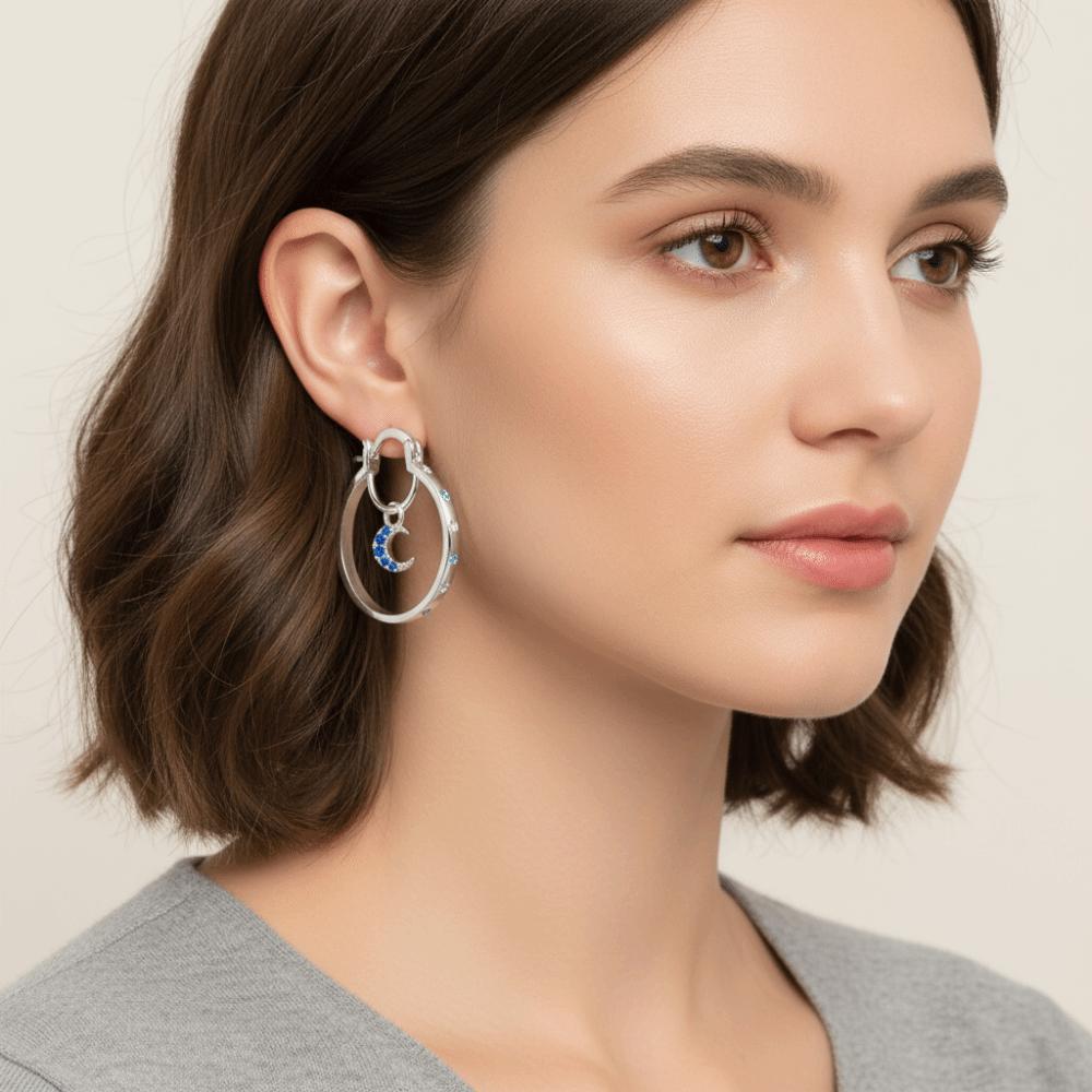 Zircon Sun Moon Earrings Elegant Earring Pendant Fashion Silver Hoop Earrings  Jewelry Accessories