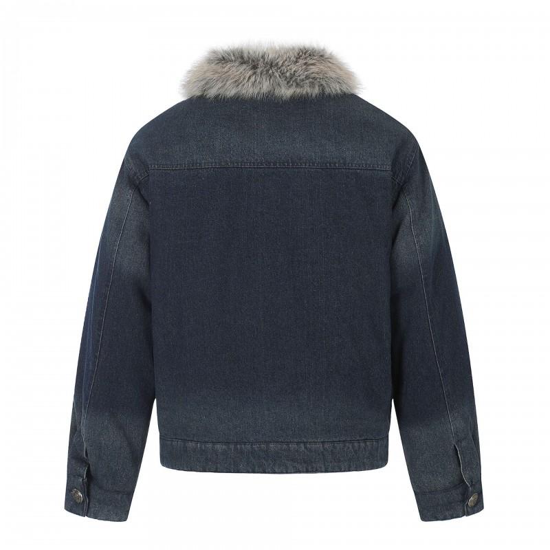 American Vintage Napoleon Collar Denim Padded Jacket Loose Fit Warm Winter Coat Unisex