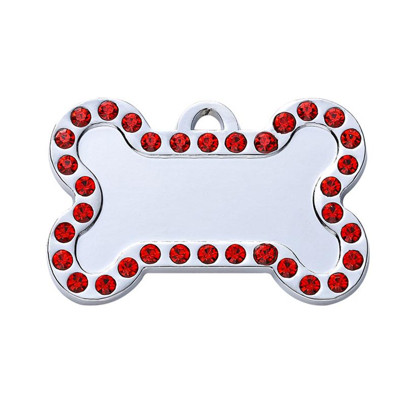 Custom Dog & Cat Name Tags with Bling-bling Rhinestone Bone Shape Colorful Decoration Alloy Material Sublimation ID Engraving