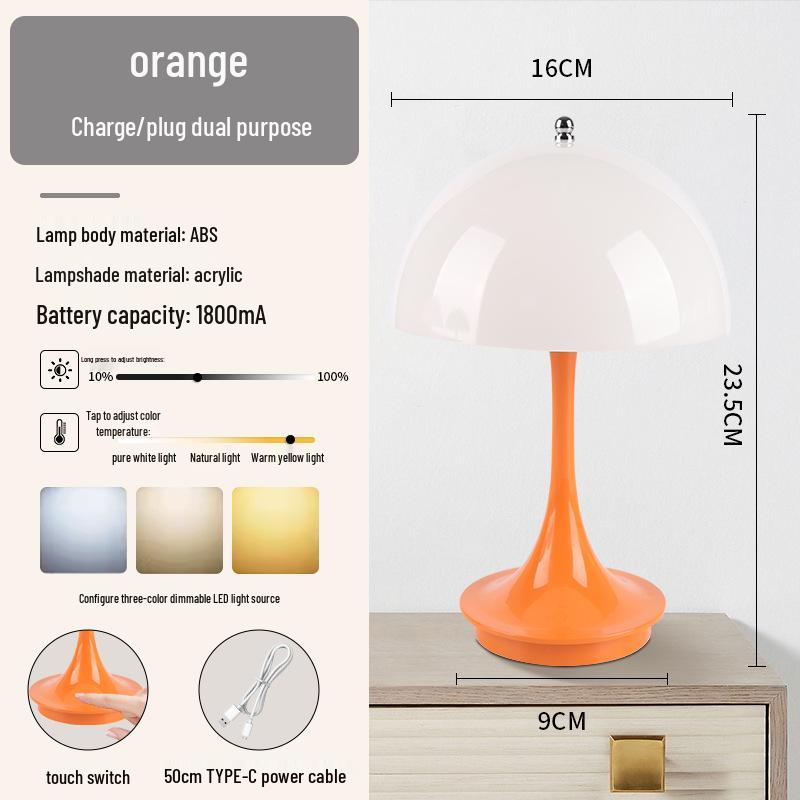 Denmark Style Mushroom Table Lamp: Slim Waist, Dimmable Touch Night Light for Bedroom