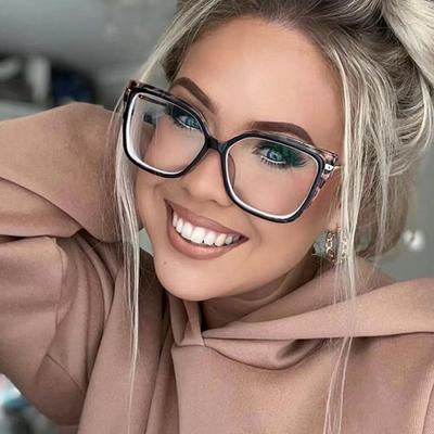 Fashion Women Brand Design Square Oversized Frame Anti-Reflection Anti Computer Blue Light Protection Glasses Female Eyeglasses
