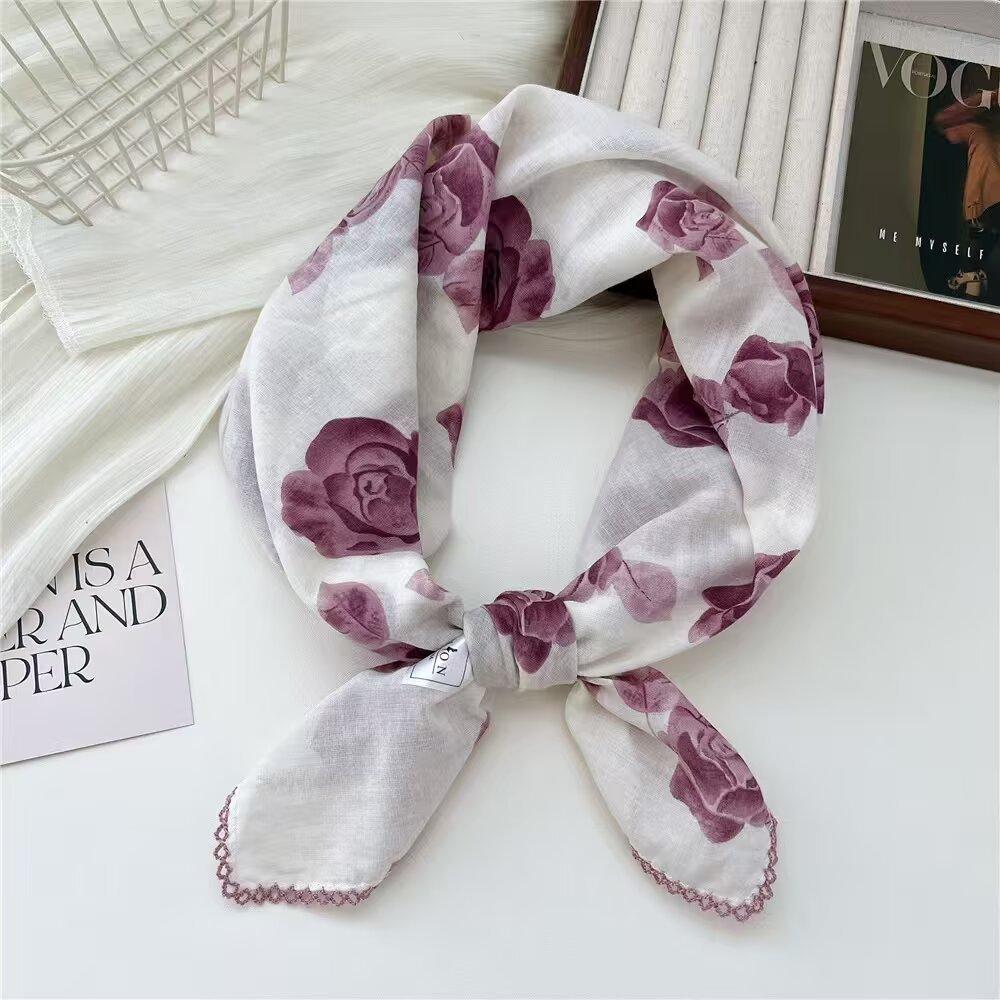 Carré en Coton Petit Carré Foulard Rétro Littéraire Petit Foulard en Soie Foulard Décoratif Petit et Frais pour Femme Cache-cou Rouge Foulard Mode Impression
