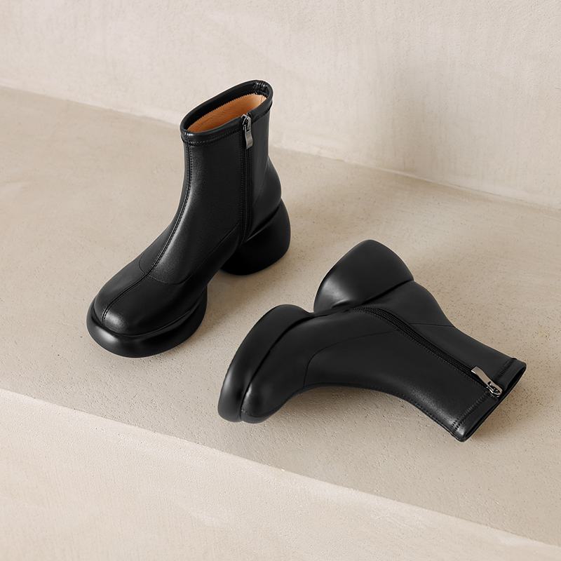 Krazing Pot Microfiber Winter Round High Heels Western Boots Women Zipper Size 43 Street Wear Platform Ankle Boots