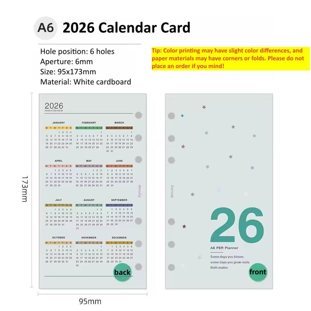 

Calendar 2026 A6 A7 A8 M5 Yearly Monthly Calendar Planner Inner Pages Loose Leaf Core Replacement Refills Paper DIY Handbook