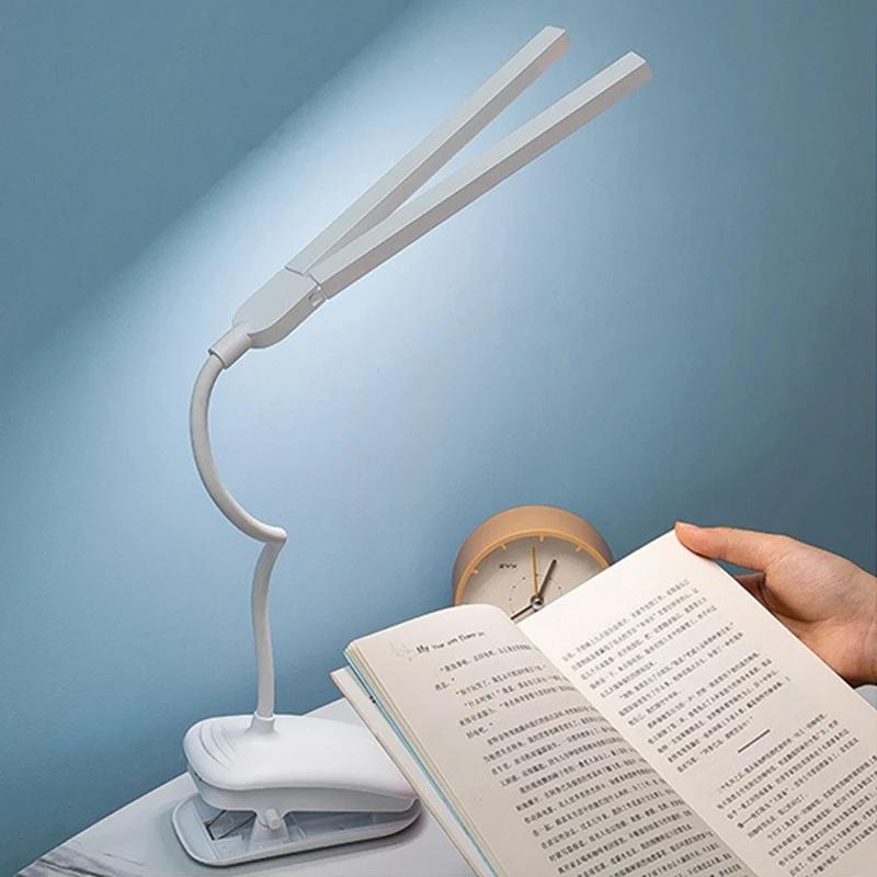 LED Reading Lamp Double-headed with Clip Touch  Dimmable Light Eye Protection for Bedroom Dormitory Study Office LEDTable Light
