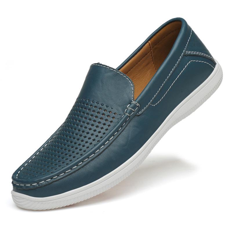 Men s Plus Size Cowhide Slip-On Casual Shoes - Breathable Genuine Leather Driving Shoes 38