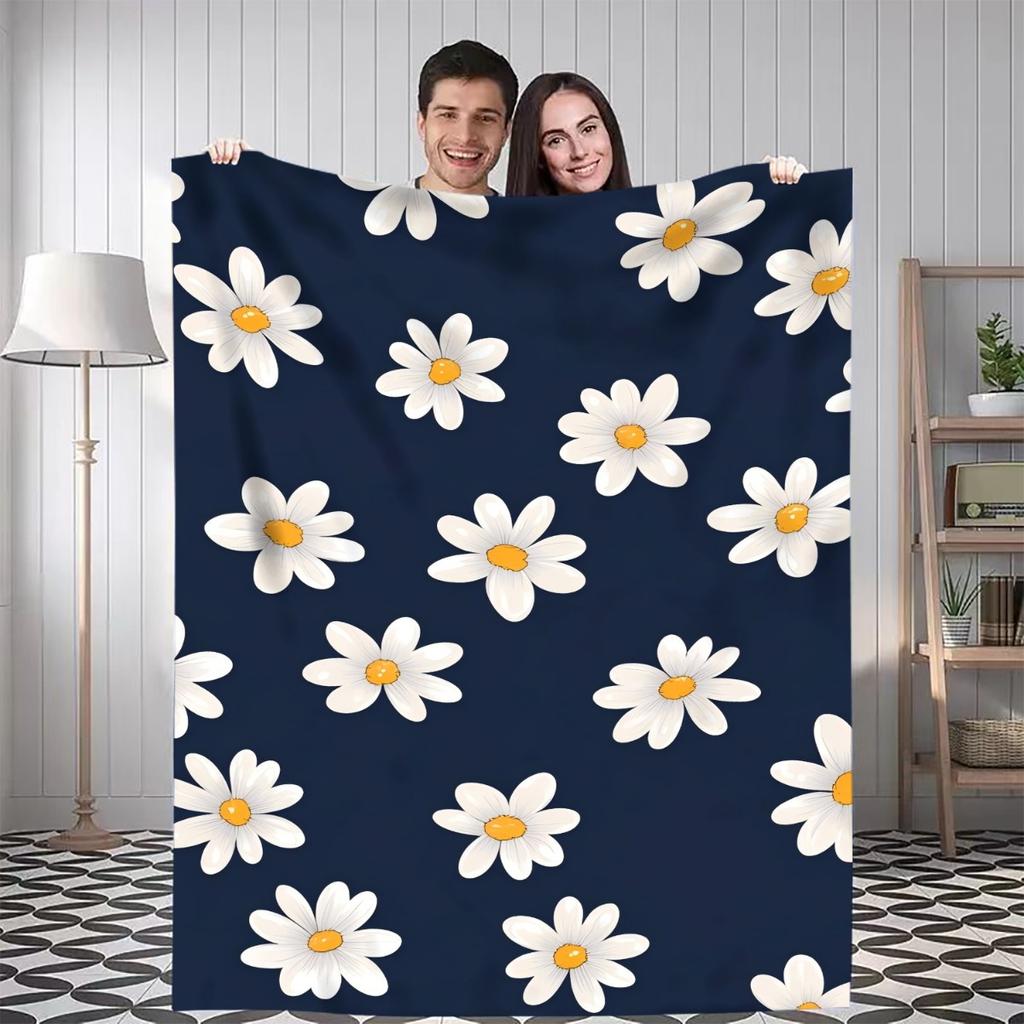 1pc Daisy Pattern Throw Blanket - Soft Flannel All-Season Warmth, Contemporary Geometric Design In Mixed Colors, Versatile for