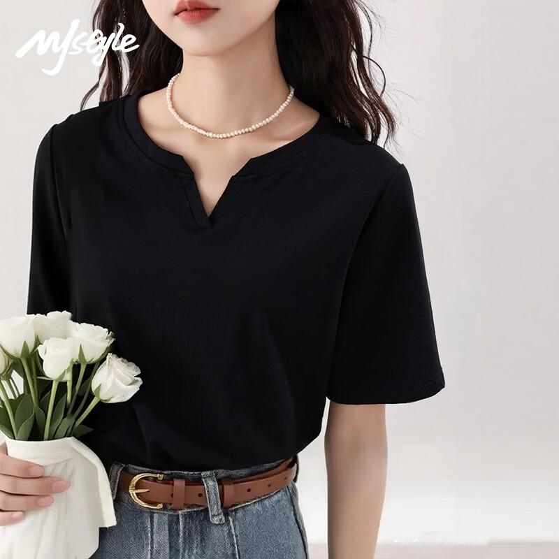 MJ STYLE Women s Short Sleeve V-Neck T-Shirt L