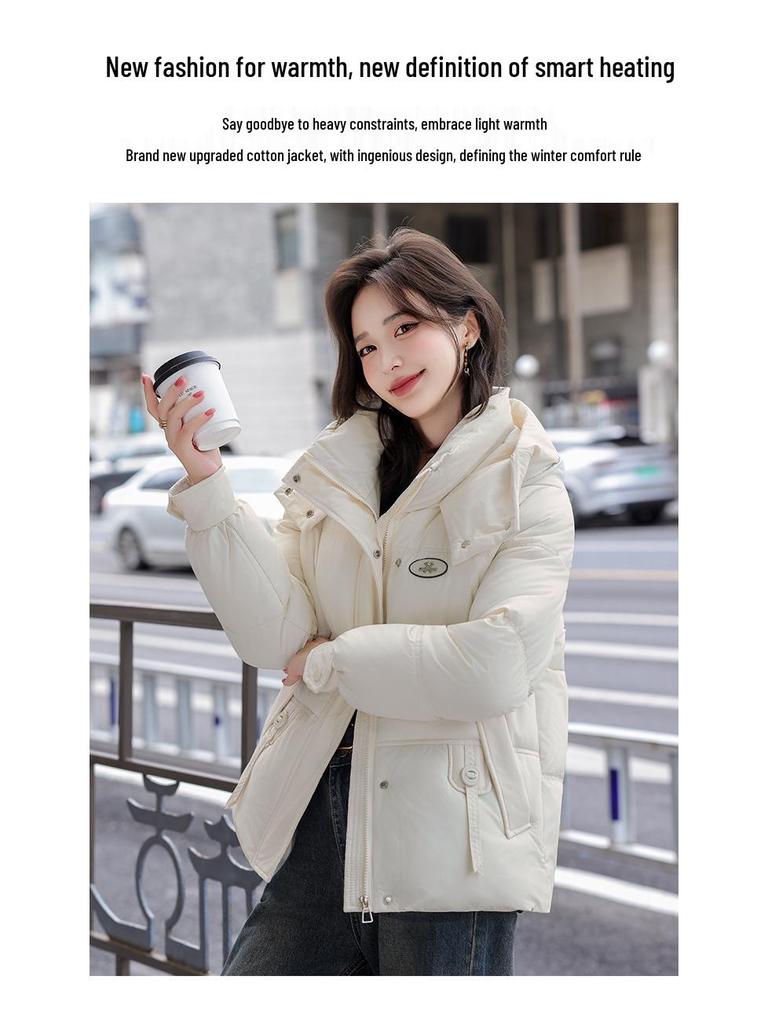 Women's Winter 2025 Simple Commute Short Down Jacket - Youth Loose Fit, Thickened Cotton-Padded Coat.