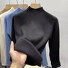 Women's Velvet-Lined Slimming Sweater - Half-High Neck, Autumn/Winter 2023 Collection, Warm Knit Base Layer