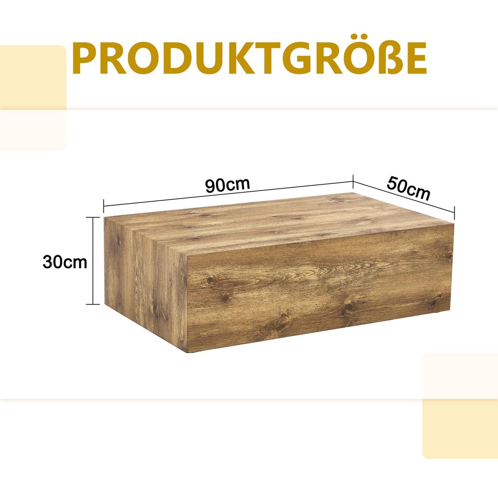 Rectangular Coffee Table with Wood Grain. 90×50×30 Cm, MDF Material, No Assembly Required. Underside with Non-slip Feet, Suitable for Luxury Style.