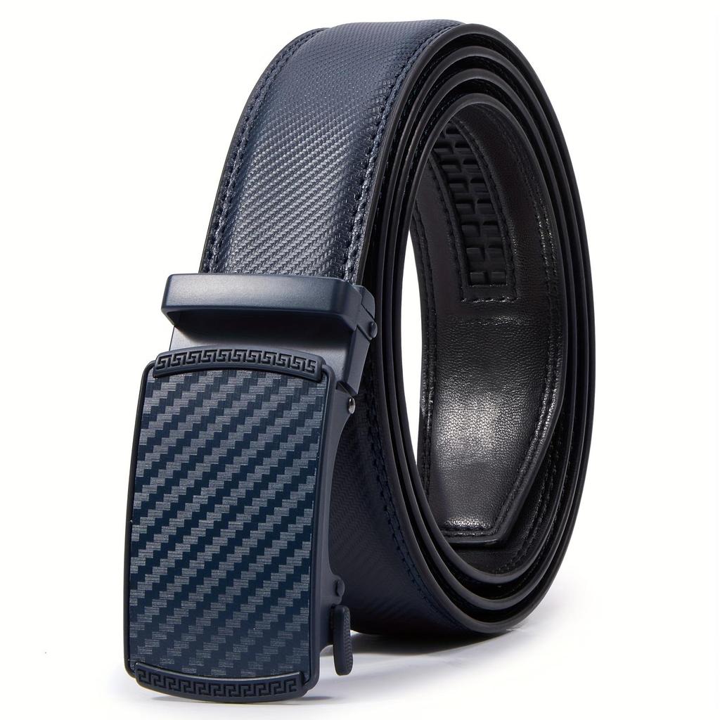 Leather Mens Ratchet Belt with Automatic Buckle Adjustable  Belt
