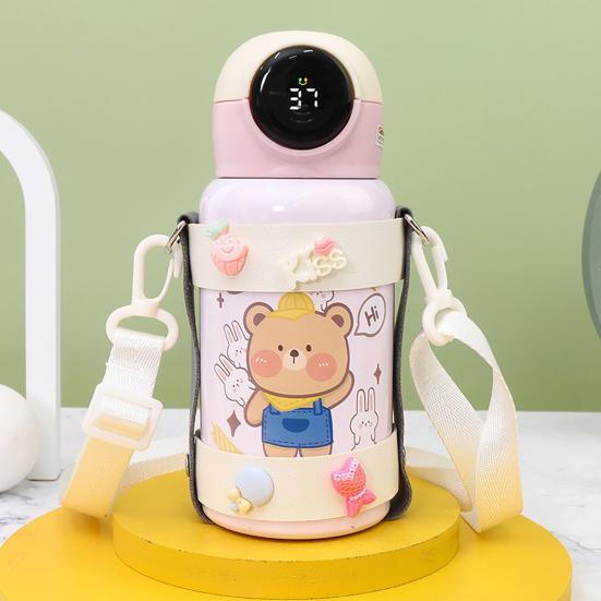 

Yousheng 400 мл умная термобутылка с рисунком кролика, двухслойная детская бутылка для воды, дисплей температуры, соломенная чашка для школы