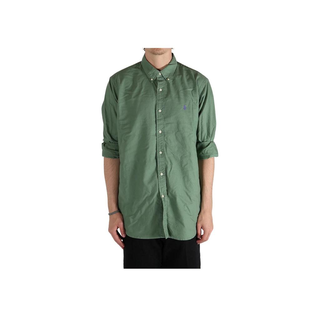 Polo Ralph Lauren Enfärgad Enkelknäppt Veckad Långärmad Skjorta Herrskjortor Grön 710798540-070