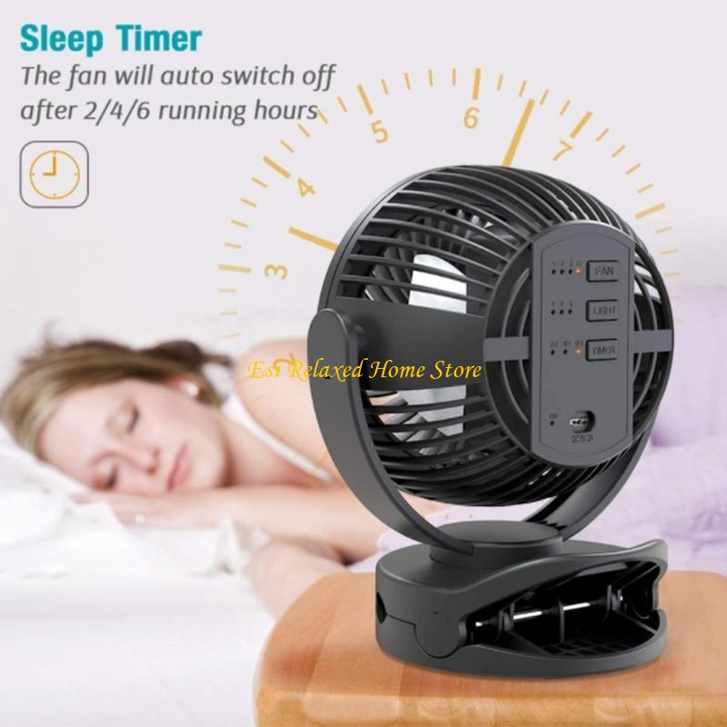 B46E 10000mAh Camping Fan with LED Light Battery Operated Portable Fan with Hanging Hook 720°Rotating&360° Adjustable up&Down