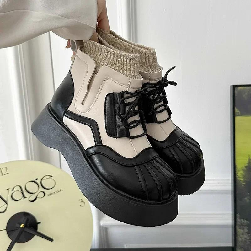 2024 New Women Winter British Style Chelsea Short Boots Ladies Designer Shell Round Toe Ankle Boots PU Leather Platform Booties