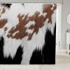 Cow Fur Bathroom Curtain Farmhouse Cowhide Shower Curtain Cattle Fur Black White Bathroom Animal Skin Fabric Shower Curtain Set