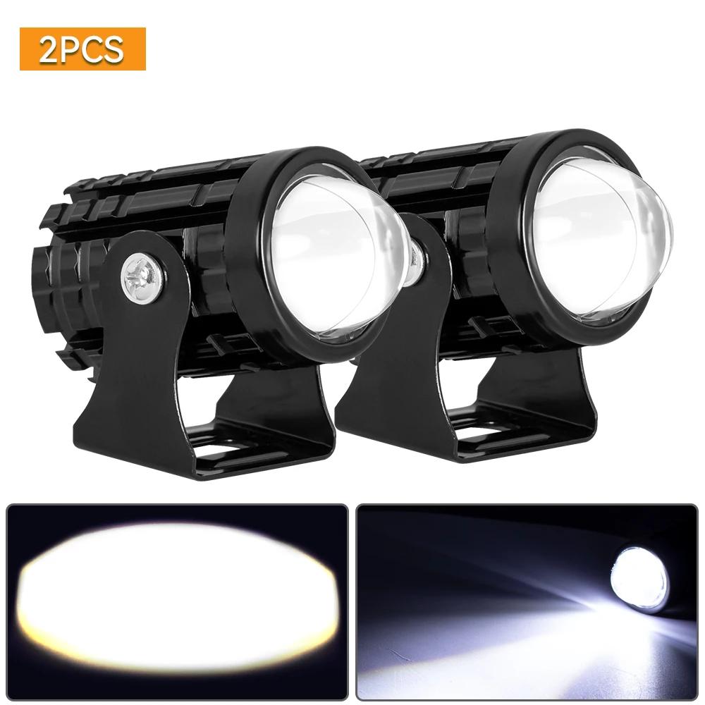 12V 24V Motorcycle LED Headlight Dual Color White Yellow ATV SUV Truck Driving Fog Lamp Motorbike Offroad Car Boat Spotlight